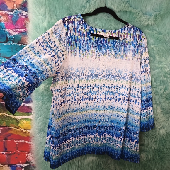 Alfred Dunner Blue White and Green Half Sleeve Top Size XL - Picture 5 of 9